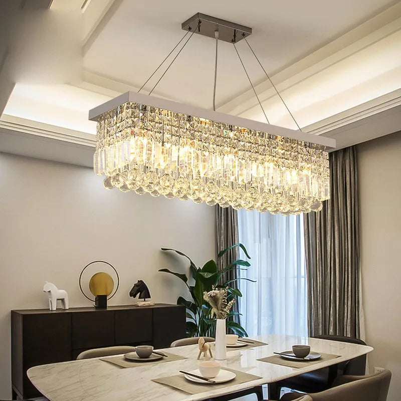 Modern Silver Crystal Chain Pendant Chandelier