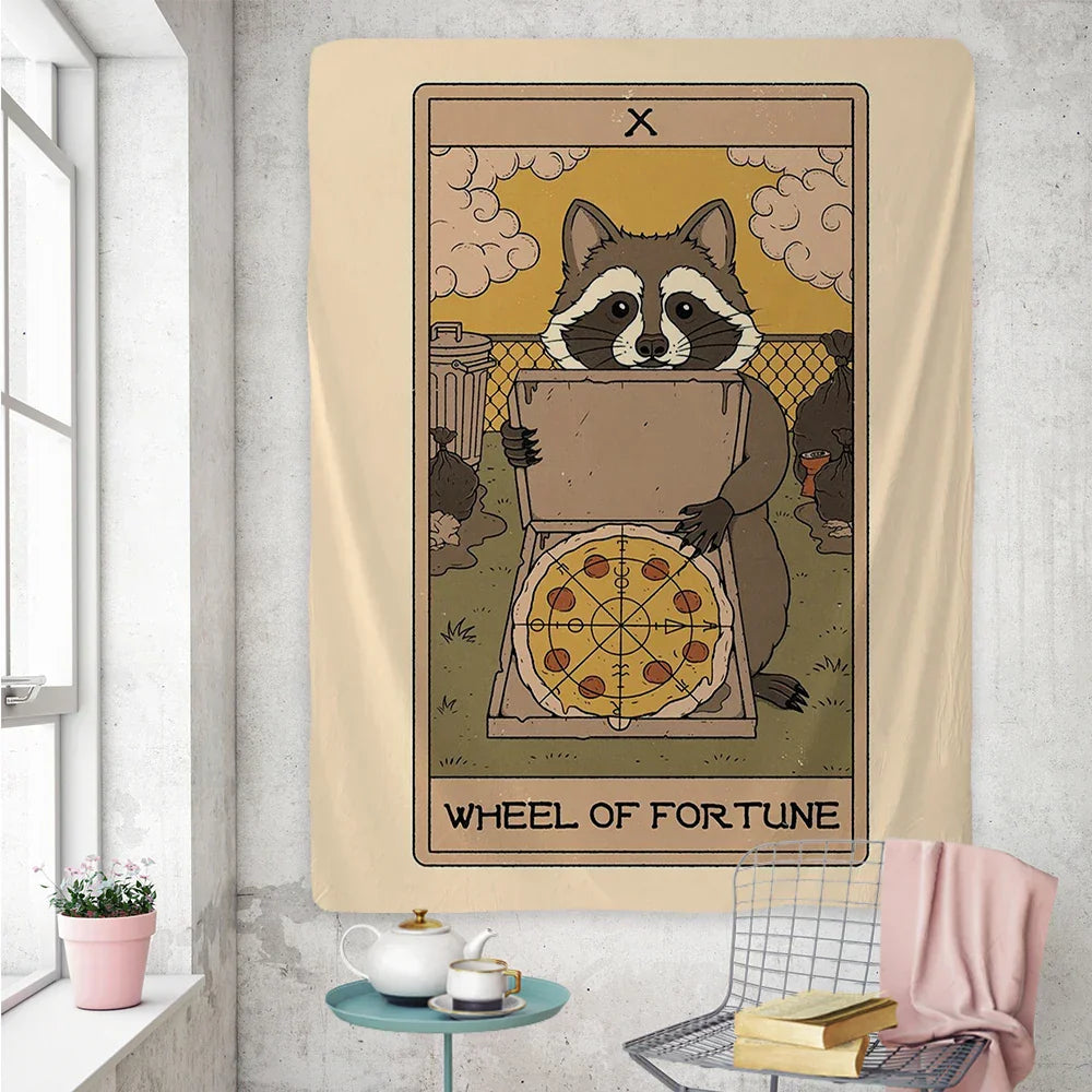 DecorBites™ Cute Raccoon Tarot Card Tapestries: Boho Mystery Art for Hippie Home Decor