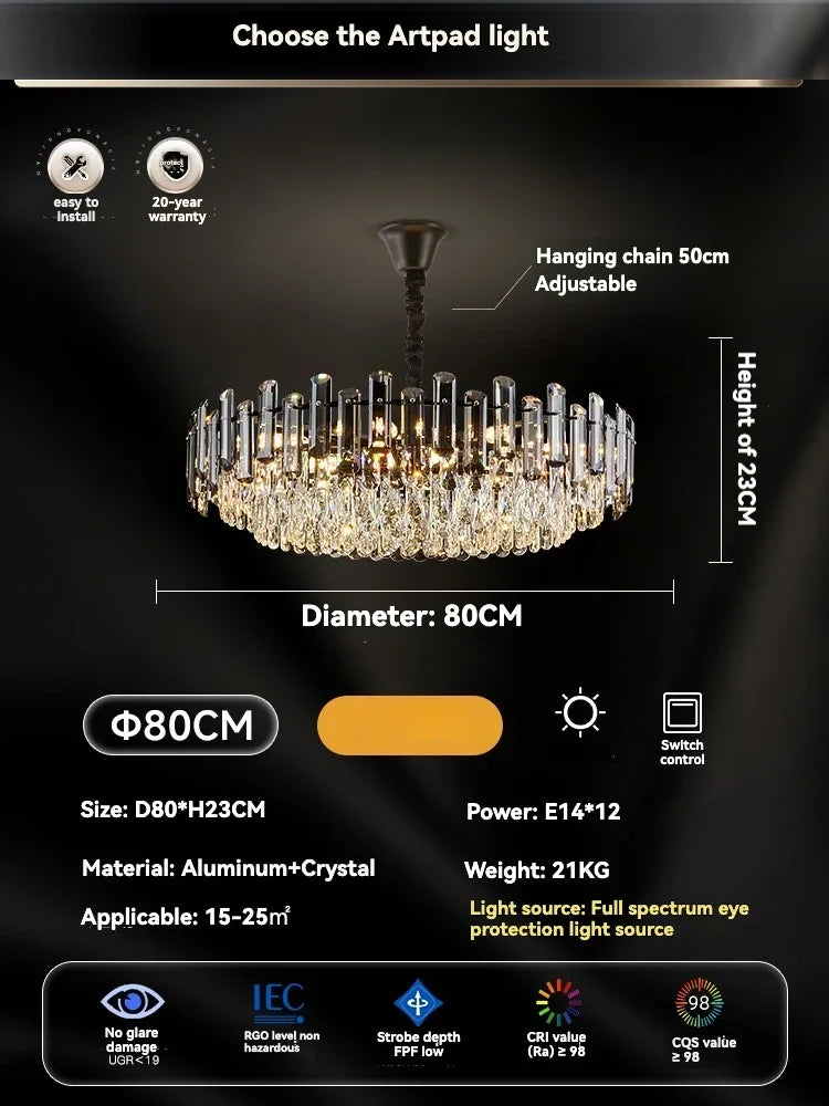 نجفة سقف كريستال ذهبية من DecorBites™: إضاءة LED متدلية عصرية فاخرة لديكور المنزل