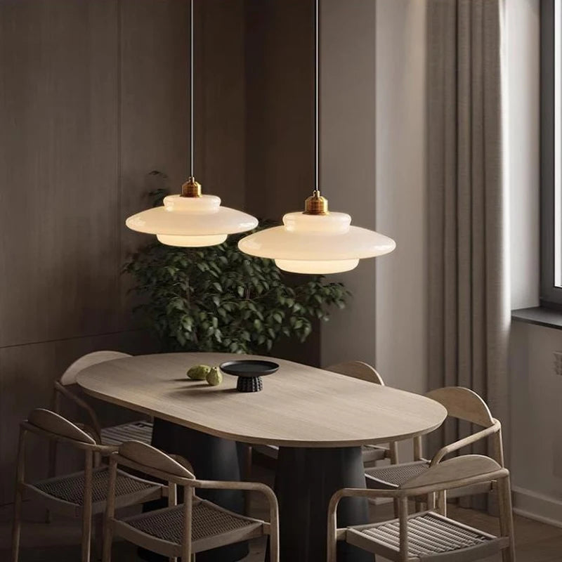 Nordic Cream Glass Pendant Light With Nickel Finish