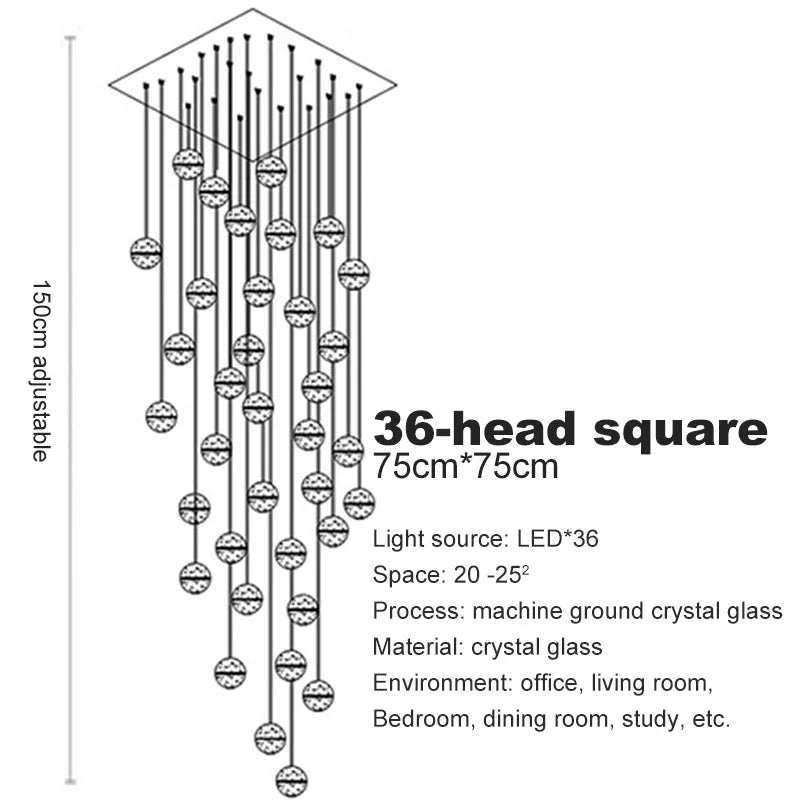 DecorBites™ Crystal Ceiling Chandelier for Staircase & Hallway, Elegant Long Cable Pendant Light