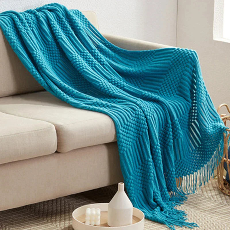 DecorBites™ 3D Knitted Tassel Blanket: Stylish Home Decor Throw for Sofa & Bed