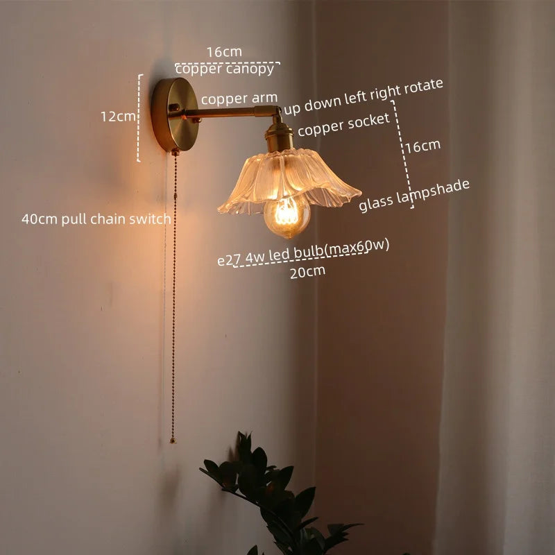 مصباح جداري زجاجي نحاسي LED على الطراز الياباني من DecorBites™ للمطاعم والبارات وغرف النوم والحمامات