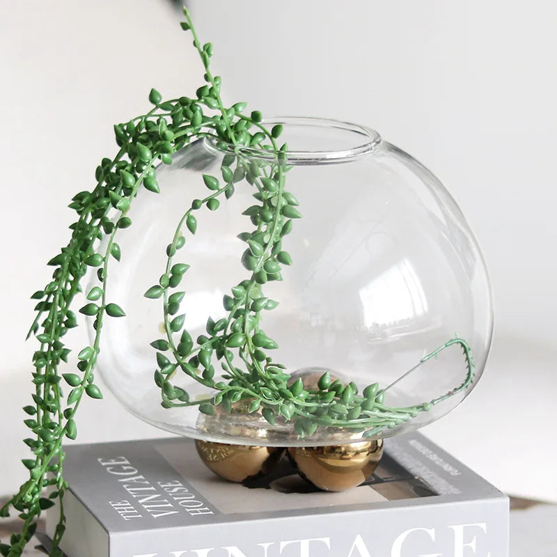 مزهرية زجاجية كروية ذهبية هندسية من DecorBites™ لترتيبات الزهور وديكور المنزل