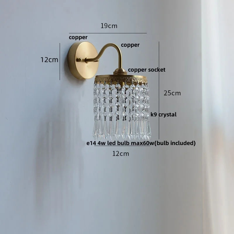 DecorBites™ Crystal LED Wall Sconce Brass Mirror Light Modern Nordic Pull Chain Switch