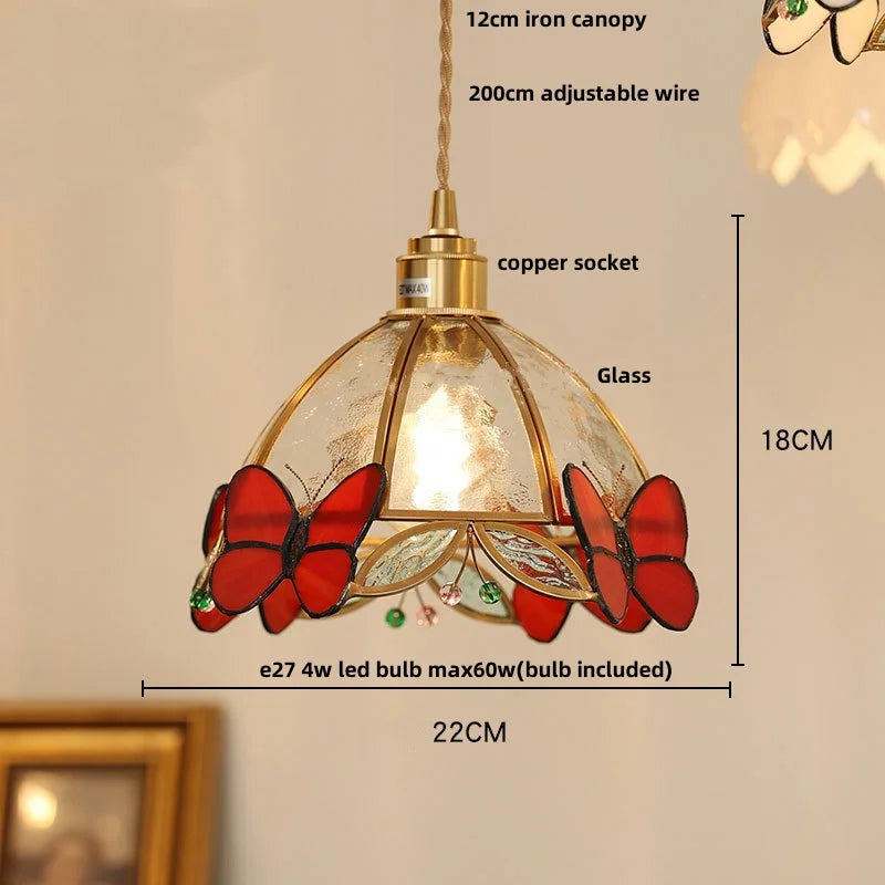DecorBites™ Butterfly Pink LED Pendant Lamp Walnut Wood Glass Nordic Modern Home Decor