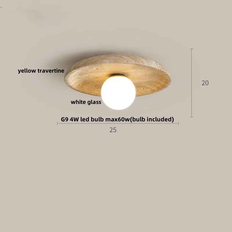 DecorBites™ Ellipse Stone LED Ceiling Light Natural Travertine Lamp Plafon