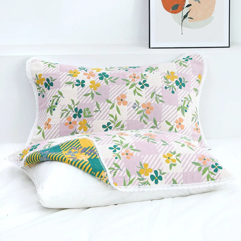 DecorBites™ منشفة وسادة بحواف من الدانتيل - جاكار مصبوغ بخيوط على الوجهين - 52*75 سم - شاش قطني بخمس طبقات