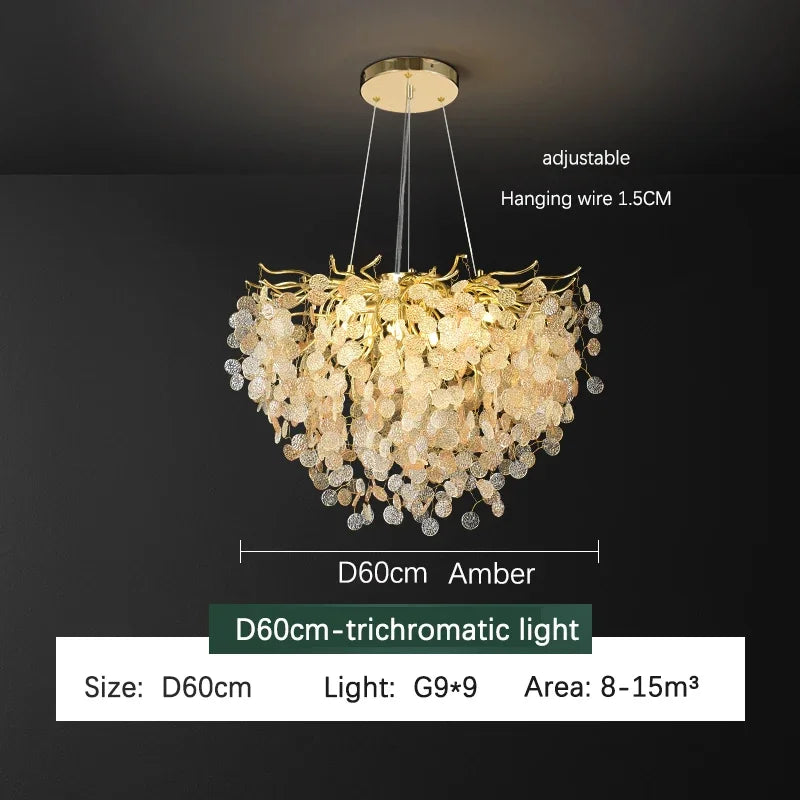 ثريا سقف كريستالية LED ذهبية من DecorBites™ بتصميم تشعبات - إضاءة فاخرة لغرفة المعيشة