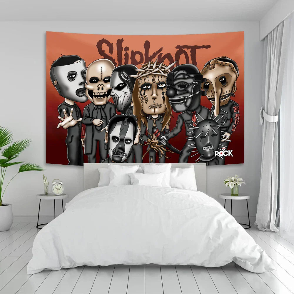 مُعَلّقة جدارية منسوجة بتصميم موسيقى "هيفي ميتال" من DecorBites™ - علم غرفة فن الهيبيز