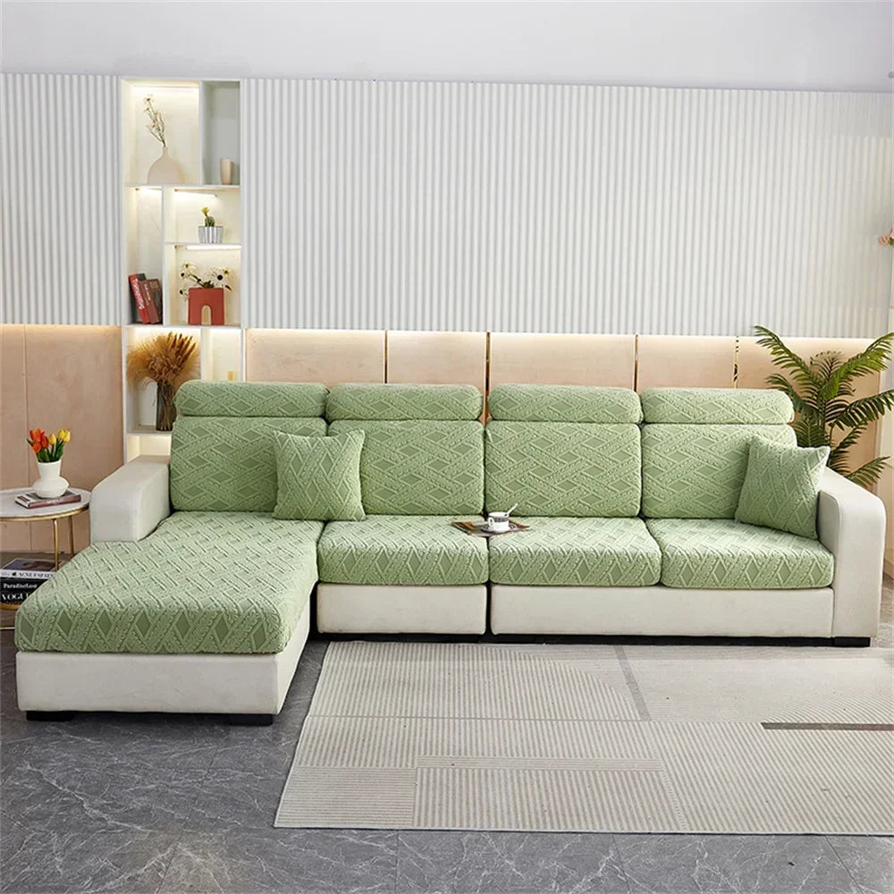 DecorBites™ Jacquard Velvet Sofa Seat Covers: Luxury Polar Fleece Stretch Protector