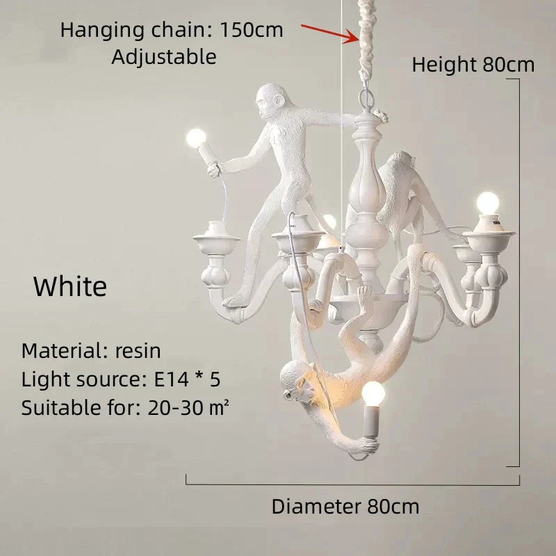 DecorBites™ 3 Monkeys Pendant Chandelier - Black White Resin - High-end Indoor LED Decor