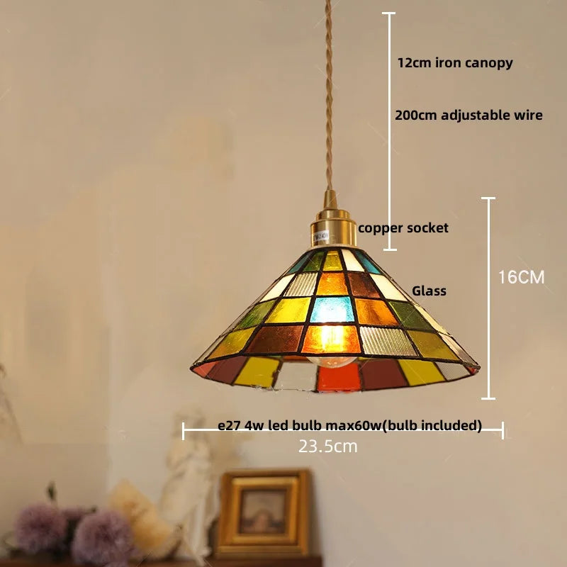 DecorBites™ Colorful Glass Magic Cube LED Pendant Lights Tiffany Style Wood Hang Lamp