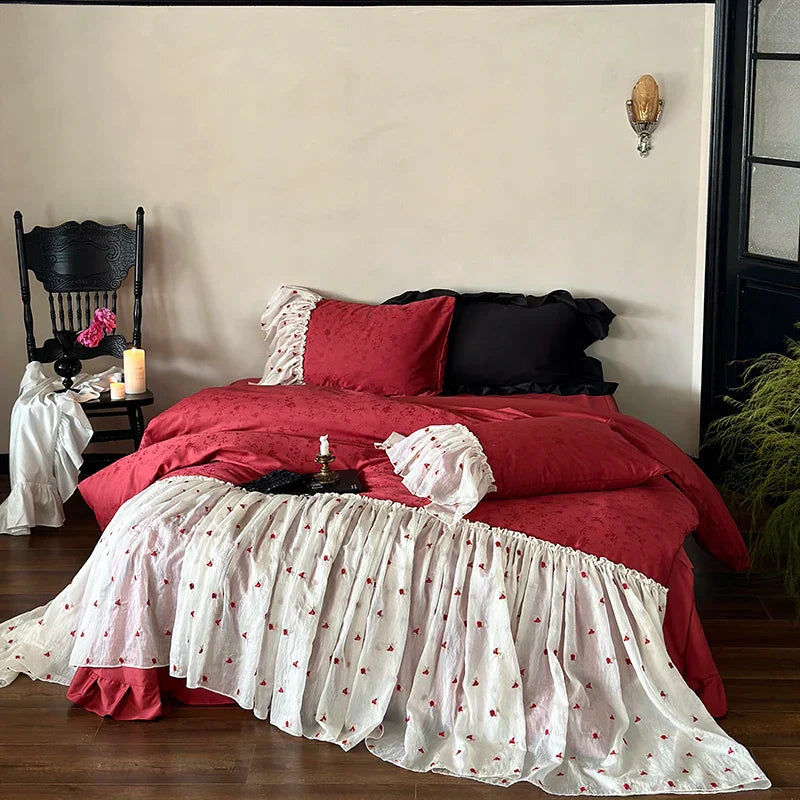 DecorBites™ Egyptian Cotton Lace Ruffles Wedding Bedding Set 4-Piece Luxe Collection
