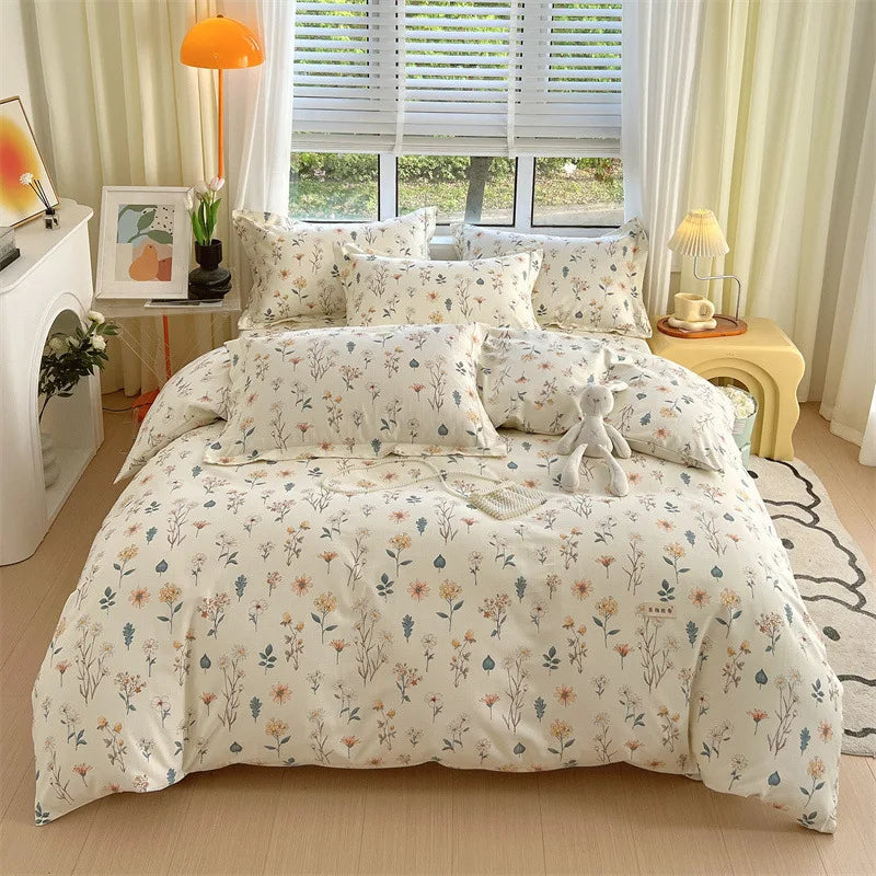 DecorBites™ Cotton Stripe Comforter Cover Set for Single Double Bed - Autumn Winter
