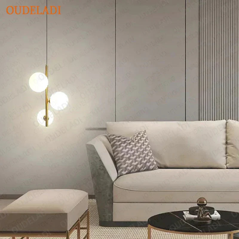 DecorBites™ Glass Ball LED Pendant Light Brass Black Modern Decor Fixture