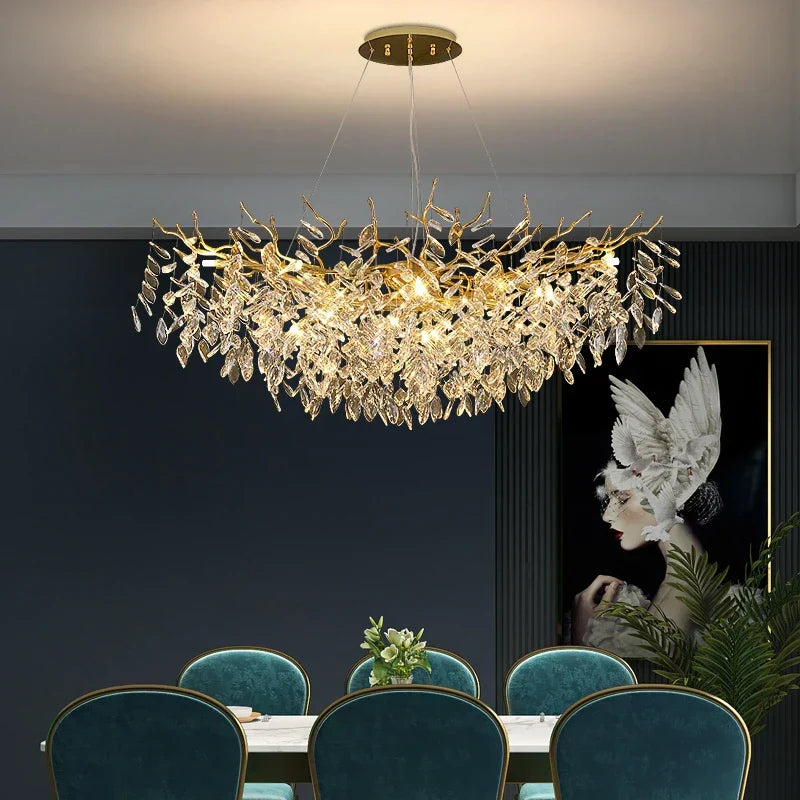 DecorBites™ ثريات كريستال ذهبية لغرفة الطعام، مصباح تعليق فرعي، إضاءة كبيرة