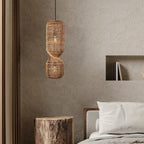 Vintage Hand-Woven Brown Rattan Cylinder Pendant Light