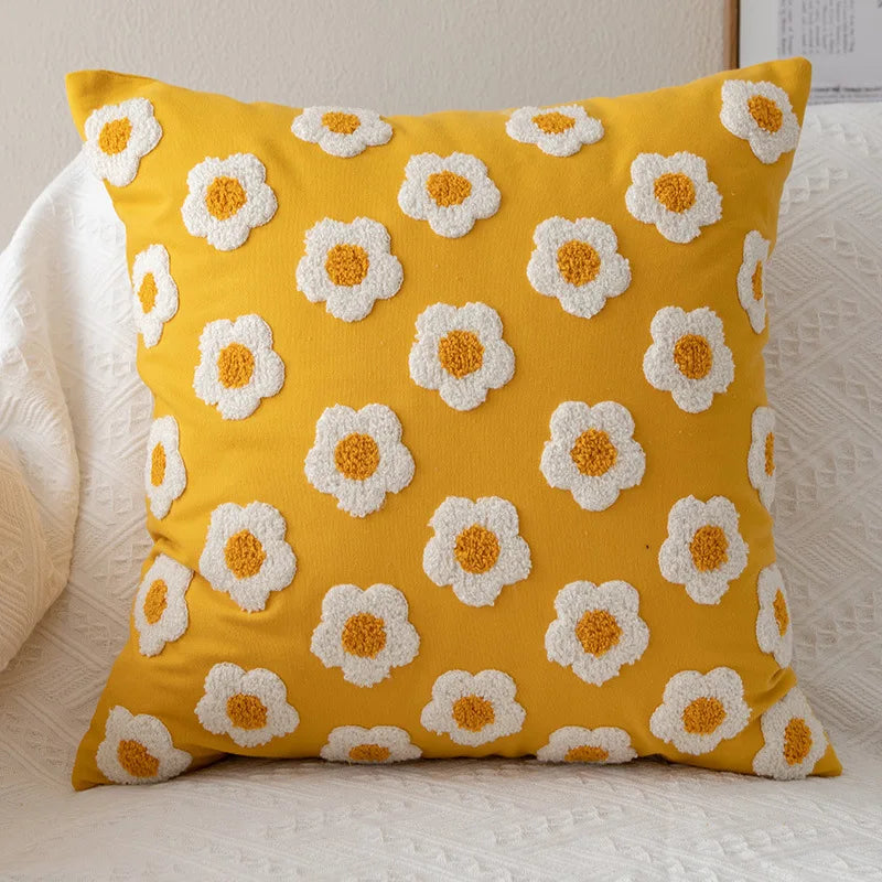 DecorBites™ Daisy Floral Embroidery Pillow Cover 45x45cm/30x50cm White Blooms Cozy Soft Décor