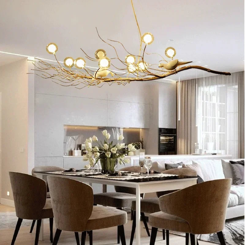 DecorBites™ ثريا LED متدلية بفرع حديدي: مصباح إضاءة غرفة الطعام الاسكندنافي