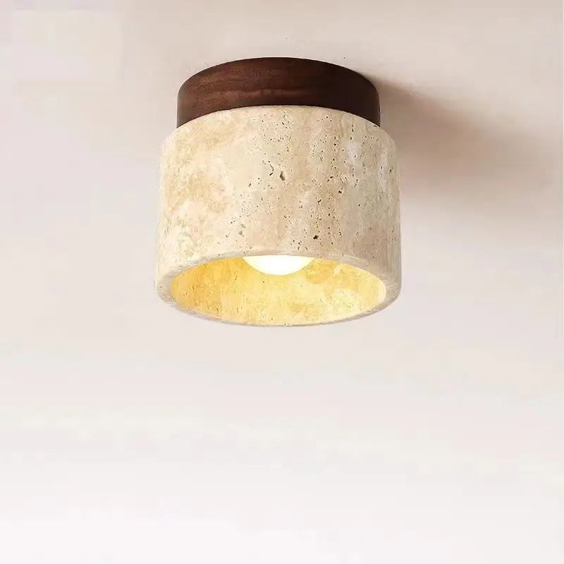 Modern Travertine Stone Pendant Light in White