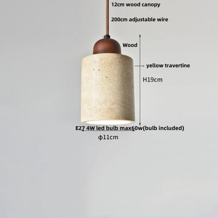 DecorBites™ LED Wood Canopy Pendant Lights Yellow Travertine Stone Hanging Lamp