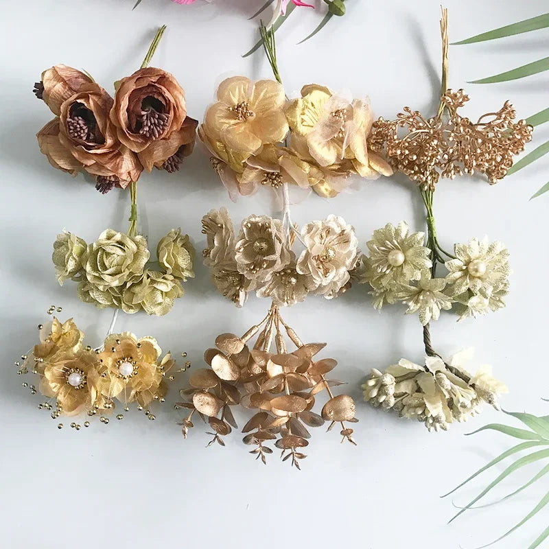 DecorBites™ Gold Hybrid Flower Cherry Stamen Berries Bundle لتزيينك بنفسك