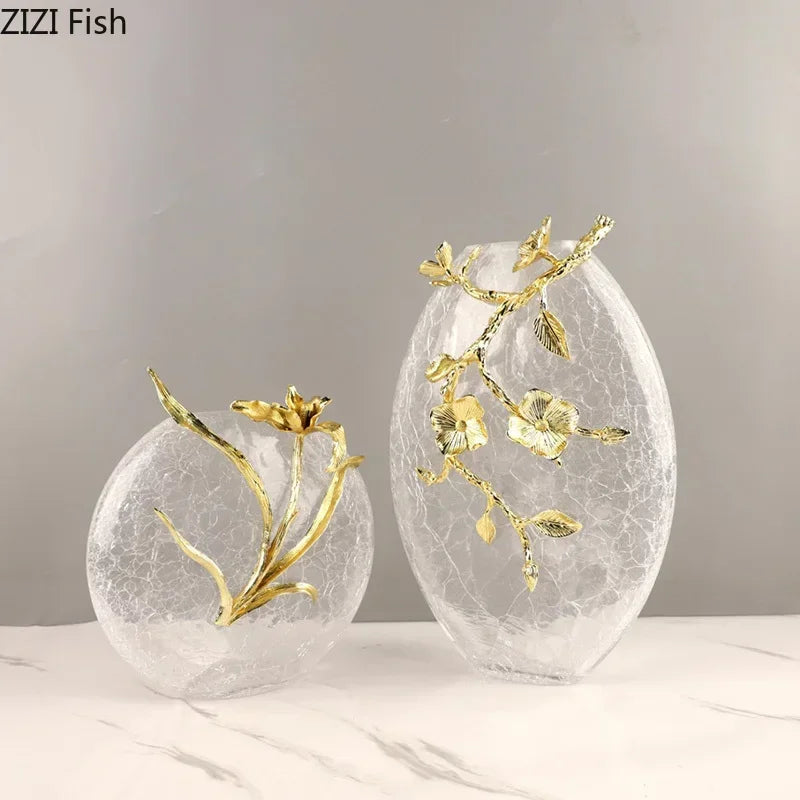 مزهرية زجاجية على شكل زهرة ذهبية من DecorBites™ لتزيين المكتب، فازات زهور جمالية، ديكور للغرفة