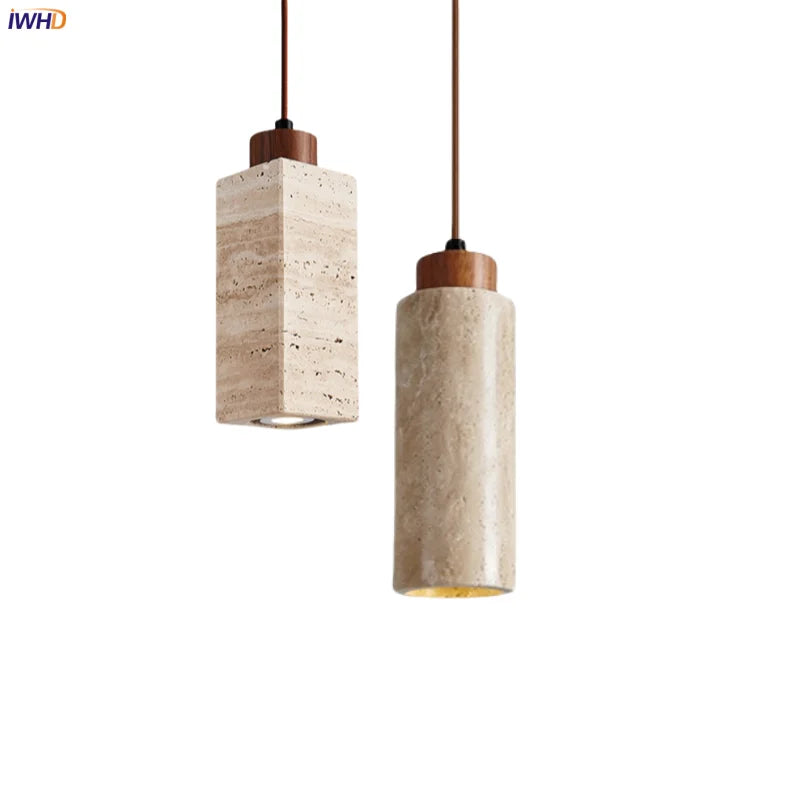 مصابيح إضاءة متدلية من الحجر الياباني DecorBites™ LED - حجر ترافرتين أصفر وWabi Sabi