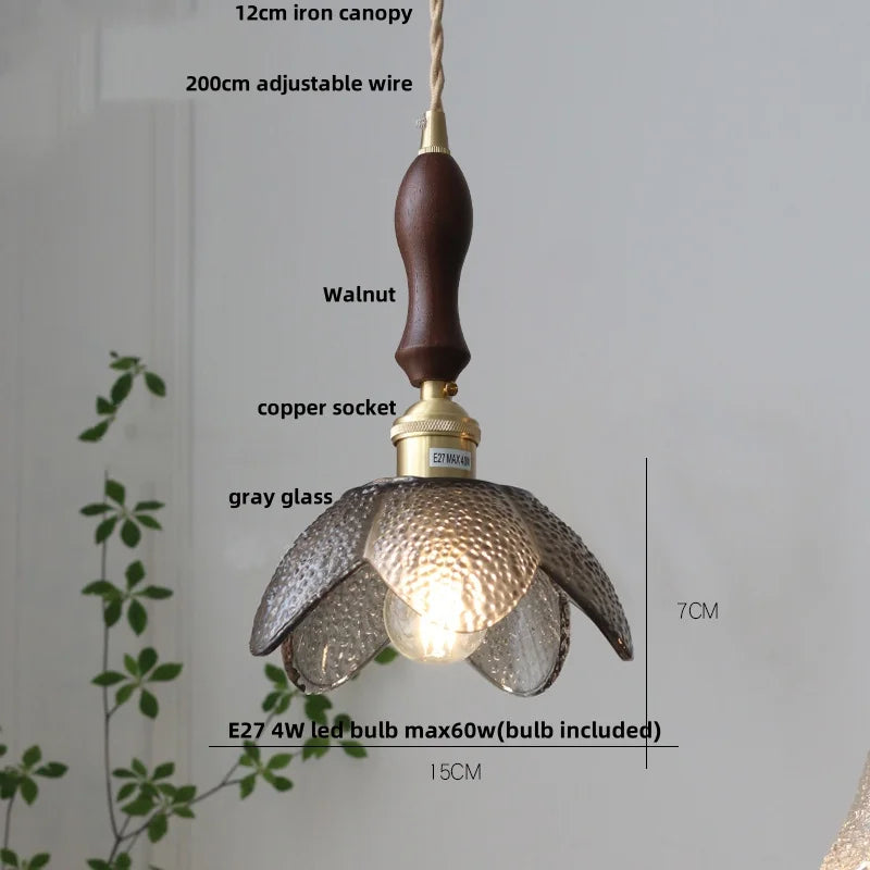DecorBites™ Amber Glass LED Pendant Light Fixture Nordic Modern Copper Hanging Lamp