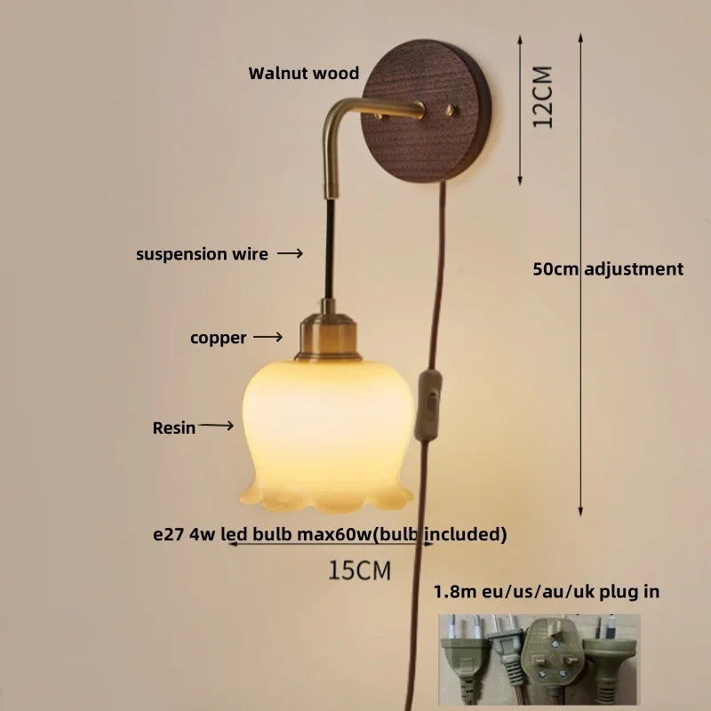 DecorBites™ Adjustable LED Wall Light Fixture with Ceramic Wood Base for Home Decor