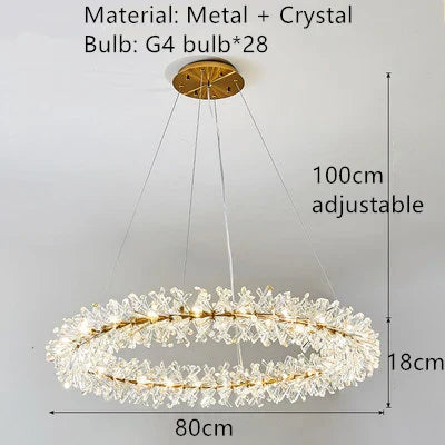 DecorBites™ Clear Crystal LED Chandelier Round Lamp - Gold Metal Wire, Adjustable G4 Bulb
