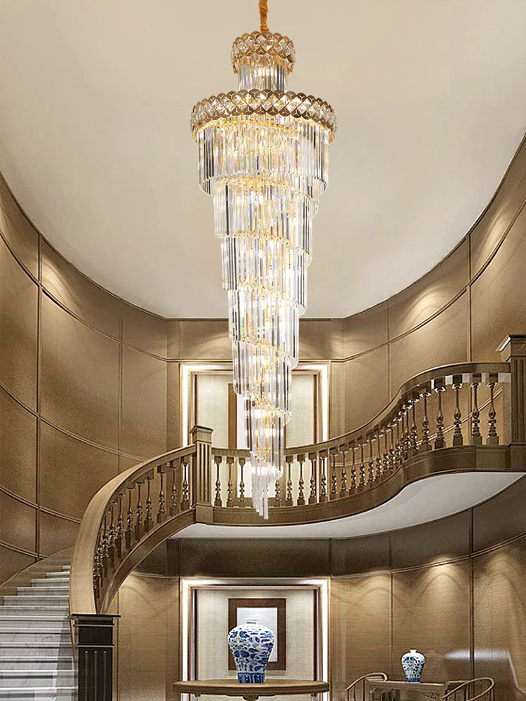 DecorBites™ Gold Stainless Steel Crystal Chandelier Staircase Lighting