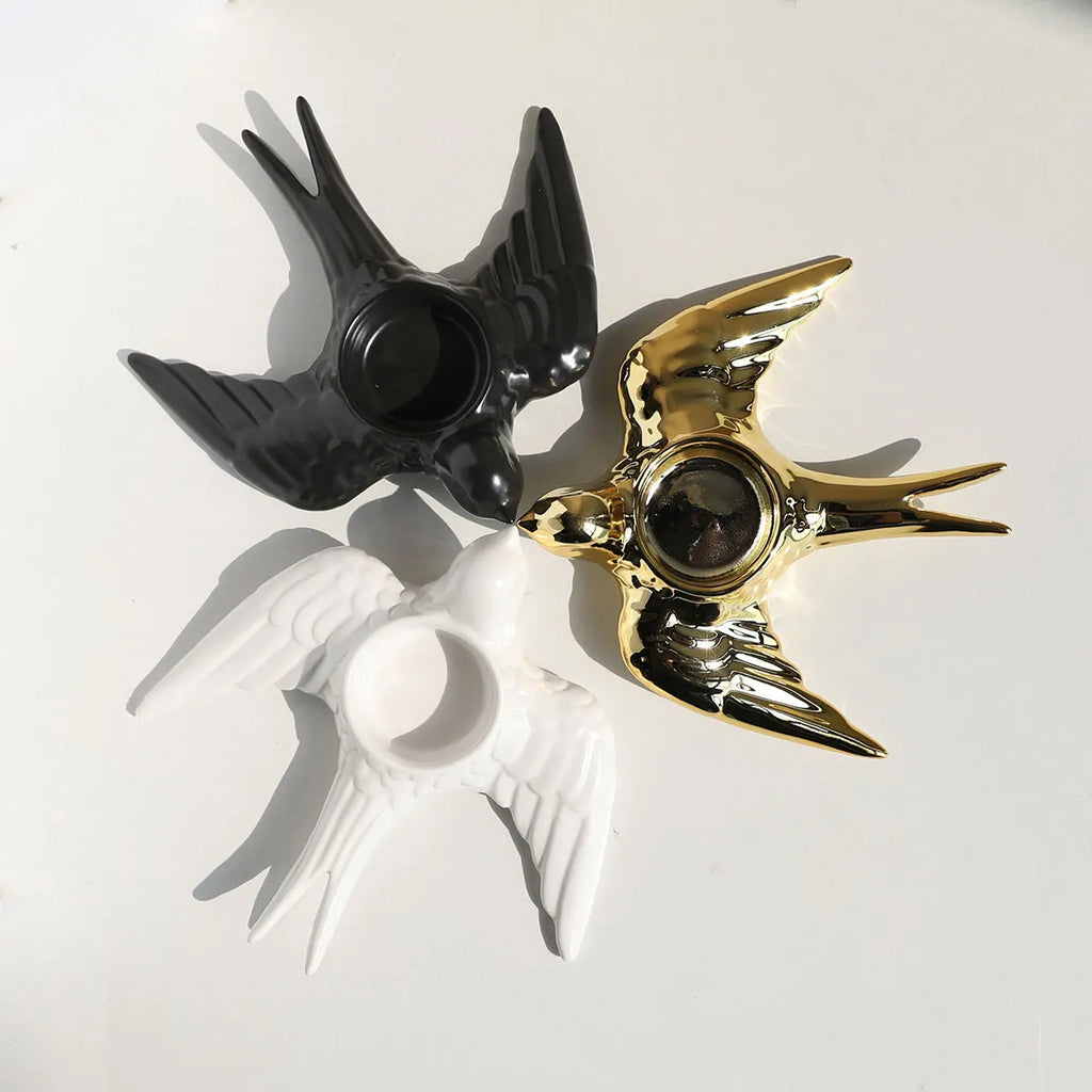 DecorBites™ Golden Bird Ceramic Candle Holder Tray Wedding Decoration
