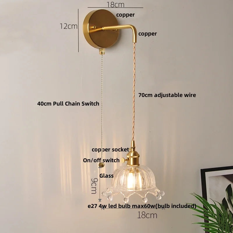 DecorBites™ Clear Glass LED Wall Lights with Adjustable Pull Chain Switch