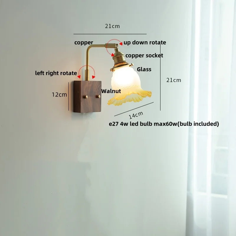 أباليك حائط DecorBites™ من النحاس والخشب الجوزي مع إضاءة سلم زجاجية دوارة بتقنية LED