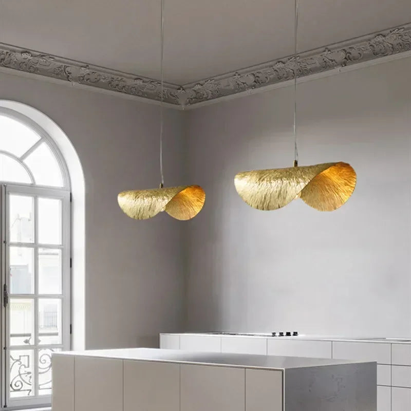 Vintage Lotus Leaf Gold Metal Pendant Light