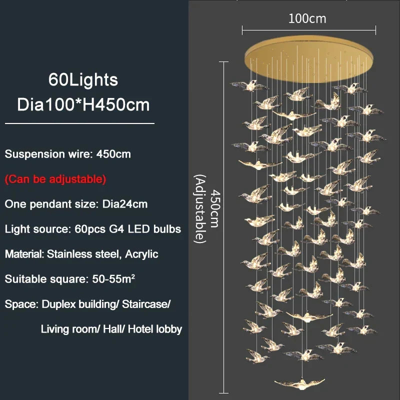 DecorBites™ Bird Design LED Chandelier for Luxury Living Room and Restaurant