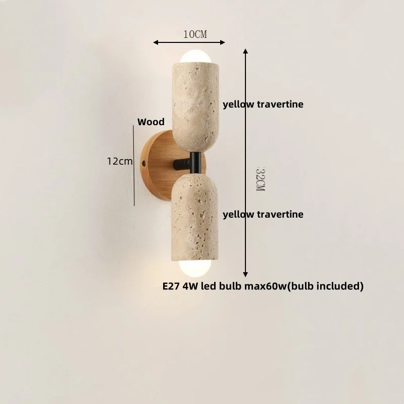 DecorBites™ LED Wall Light Fixture Yellow Travertine Stone Modern Bedside Lamp