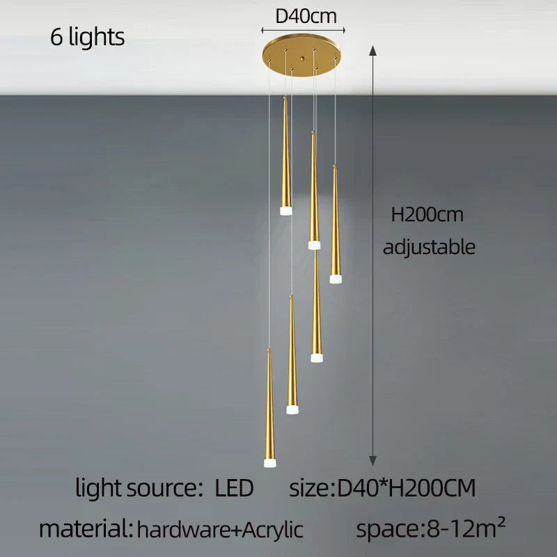 DecorBites™ Golden Tapered Chandelier LED - Modern Indoor Lighting for Living Room, Kitchen, and Hall