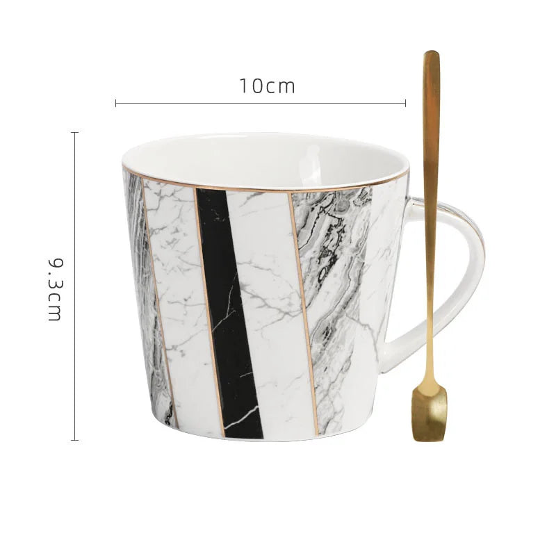 DecorBites™ Gilded Marble Texture Ceramic Cup & Saucer Set for Dining Table Tea & Coffee