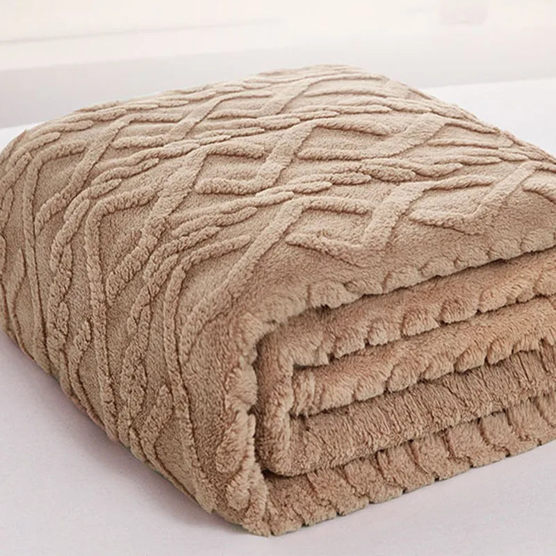 DecorBites™ Cozy Jacquard Plush Blanket: Soft Winter Sofa Throw, Office Travel Nap Shawl