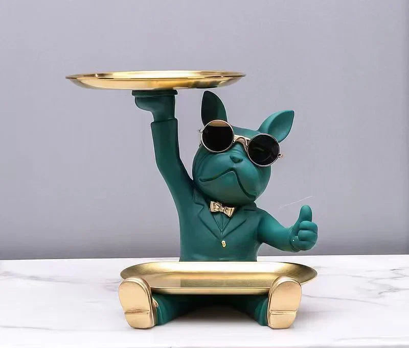 DecorBites™ French Bulldog Tray Statue: Stylish Bulldog Storage Decor for Modern Home & Office.