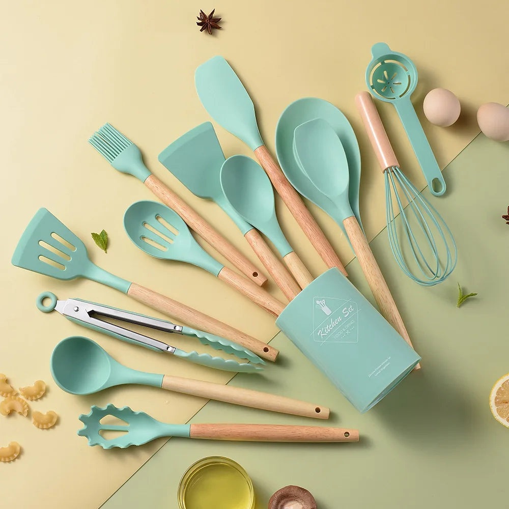DecorBites™ 14-Piece Silicone Kitchen Utensil Set with Storage Box | Heat-Resistant Cooking Tools