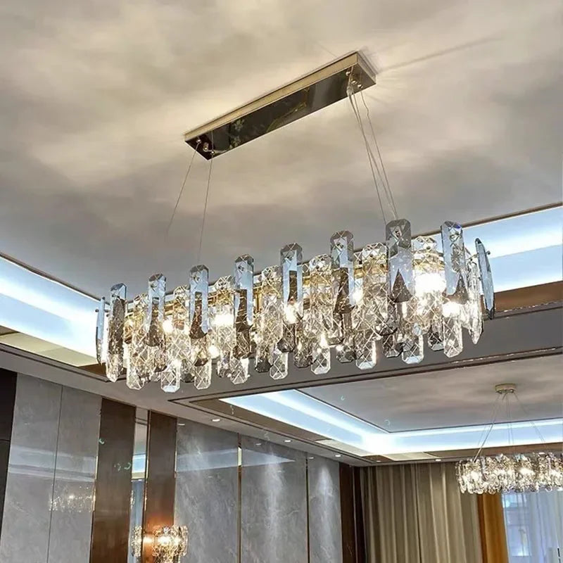 DecorBites™ Crystal LED Chandelier: Modern Luxury Pendant Light for Bedroom, Restaurant, and Home Decor
