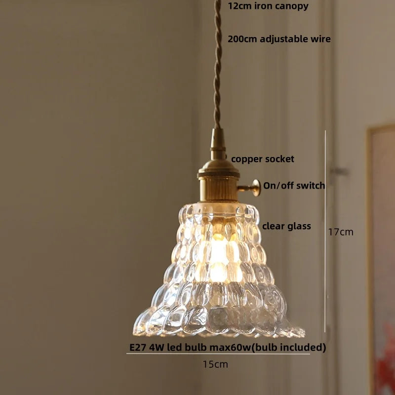 DecorBites™ Acrylic LED Pendant Light: Copper Walnut Wood Flower Hang Lamp
