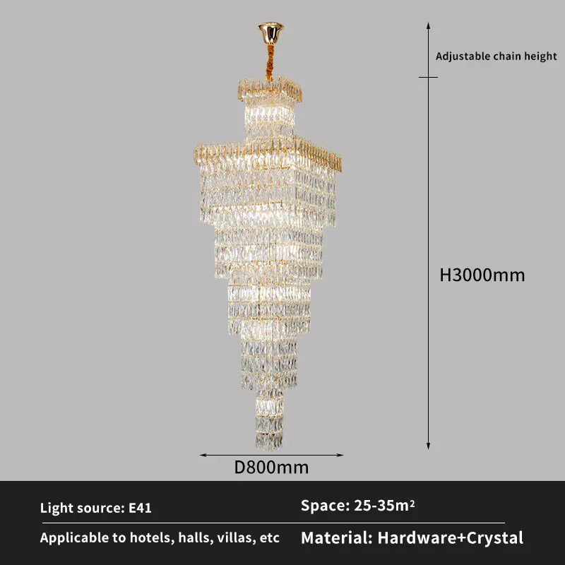 DecorBites™ Crystal Hollow Stair Chandelier for Duplex Villa and Hotel Lobby