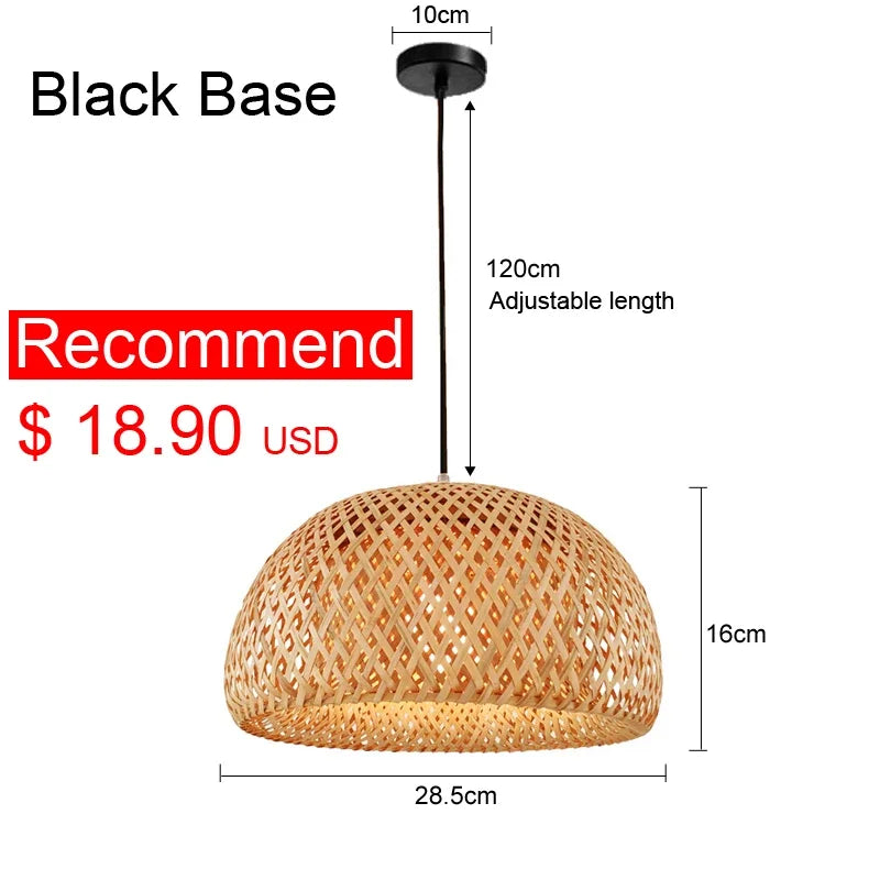 Japanese Bamboo Woven Pendant Light in Natural Finish