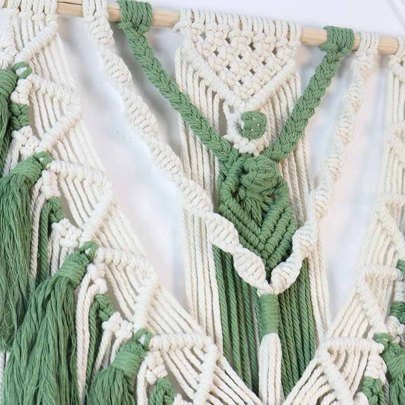 DecorBites™ Green Macrame Tassel Stick Wall Hanging for Home Decoration