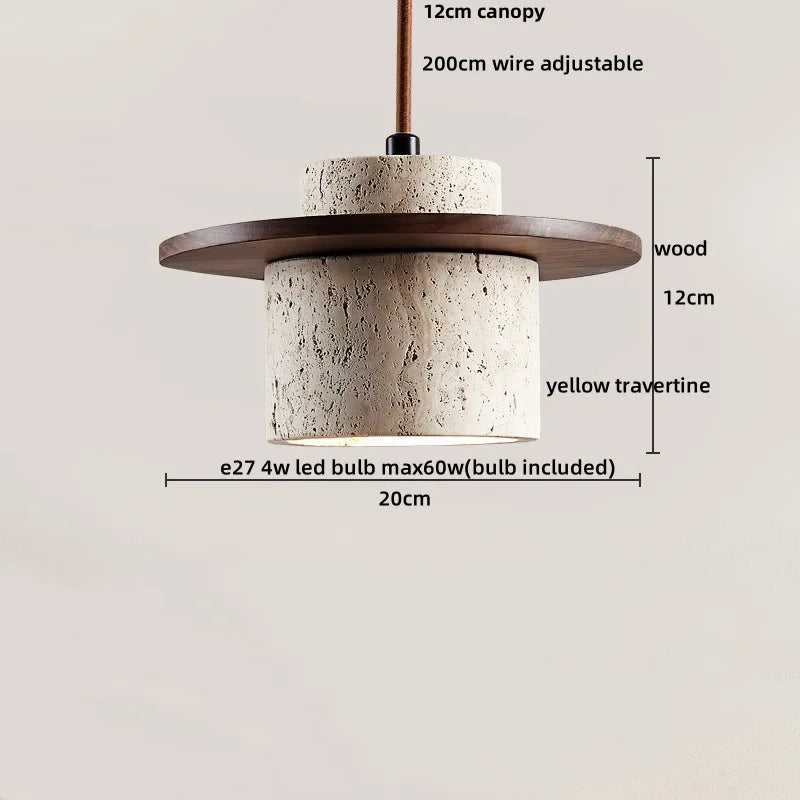 DecorBites™ LED Wood Pendant Light Adjustable Yellow Stone Bedroom Coffee Hanging Lamp